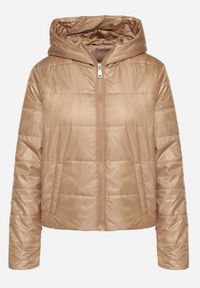 Born2be - Beżowa Pikowana Kurtka z Kapturem Terishia. Okazja: na co dzień. Typ kołnierza: kaptur. Kolor: beżowy. Materiał: jeans. Długość rękawa: długi rękaw. Długość: długie. Sezon: wiosna. Styl: casual, elegancki #7