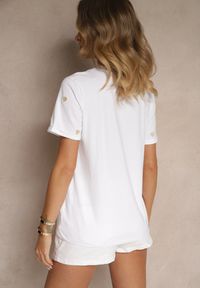 Renee - Biało-Beżowy Bawełniany T-shirt z Motywem Serc Aramiraa. Okazja: na co dzień. Kolor: biały. Materiał: bawełna. Styl: casual #3