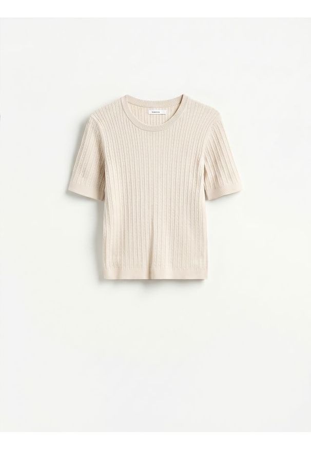 Reserved - Sweter z wiskozą - beżowy. Kolor: beżowy. Materiał: wiskoza