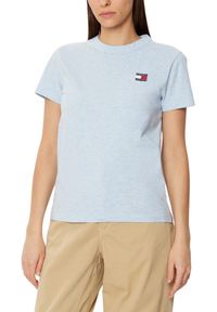 Tommy Jeans - TOMMY JEANS Błękitny damski t-shirt z małym logo, Rozmiar M. Kolor: niebieski #3