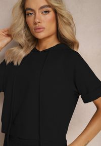 Renee - Czarny Komplet Dresowy Bluza z Kapturem i Krótkimi Rękawami oraz Szorty Choana. Kolor: czarny. Materiał: dresówka #4