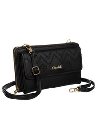 4U CAVALDI - Portfel listonoszka 2w1 Cavaldi PU M-13-2268 Black czarny. Kolor: czarny. Materiał: skóra ekologiczna. Wzór: aplikacja, haft