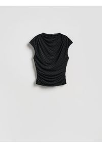 Reserved - Bluzka z drapowaniem - wielobarwny. Materiał: dzianina #1