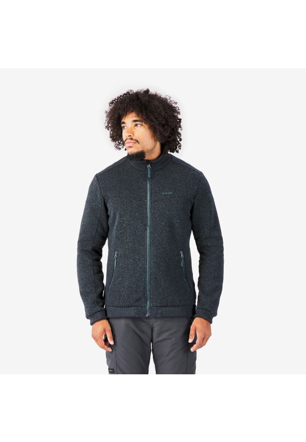 quechua - Polar turystyczny męski Quechua SH100 Warm. Kolor: czarny, brązowy, wielokolorowy. Materiał: materiał, prążkowany, poliester, tkanina, elastan. Sport: turystyka piesza