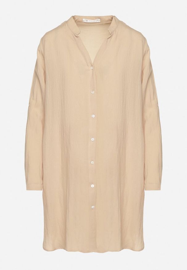Born2be - Beżowa Sukienka Oversize z Bawełny o Prostym Kroju Koszulowym Elanistra. Okazja: na co dzień. Kolor: beżowy. Materiał: bawełna. Typ sukienki: proste, koszulowe, oversize. Styl: elegancki, casual