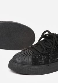 Renee - Czarne Cyrkoniowe Sneakersy Zdobione Marszczeniem na Nosku Westafera. Kolor: czarny. Wzór: aplikacja #6