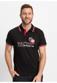 bonprix - Shirt polo z czystej bawełny, krótki rękaw (2 szt.). Typ kołnierza: polo. Kolor: czarny. Materiał: bawełna. Długość rękawa: krótki rękaw. Długość: krótkie. Wzór: nadruk