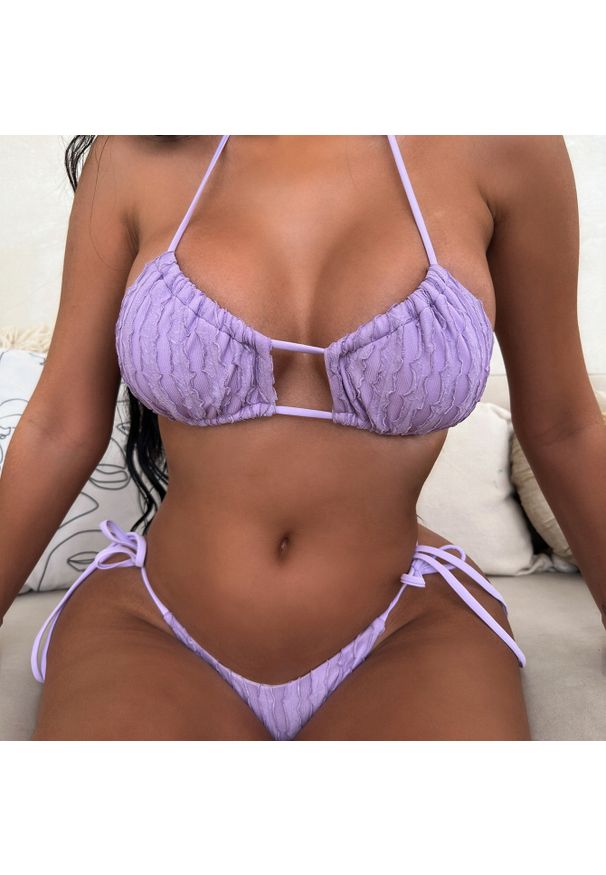 Intica - Bikini prążkowane na plażę regulowane ramiączka Ruveyda. Kolor: fioletowy. Materiał: prążkowany