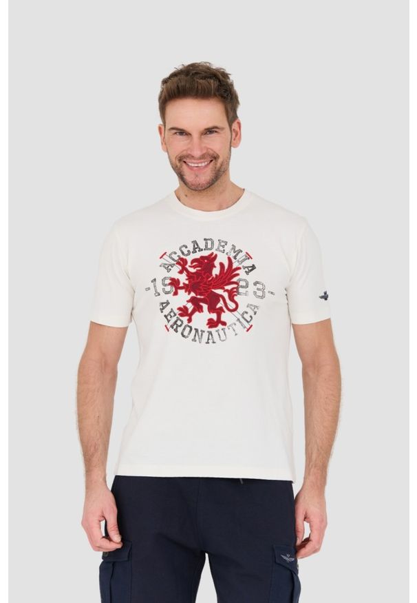 Aeronautica Militare - AERONAUTICA MILITARE Beżowy bawełniany męski t-shirt M.C., Rozmiar M. Kolor: beżowy. Materiał: bawełna