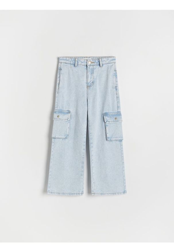 Reserved - Jeansy wide leg z kieszeniami cargo - niebieski. Kolor: niebieski