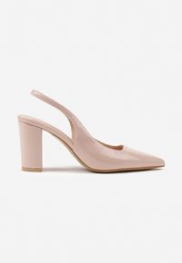 Renee - Beżowe Sandały Lakierowane na Słupku Slingback Halasela. Okazja: na co dzień, na imprezę. Kolor: beżowy. Materiał: lakier. Obcas: na słupku. Styl: wizytowy, elegancki, casual #6