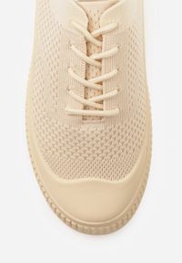 Born2be - Beżowe Siateczkowe Trampki na Tłoczonej Podeszwie Eezore. Kolor: beżowy. Materiał: jeans. Obcas: na obcasie. Wysokość obcasa: niski #3