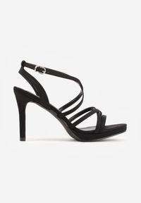 Born2be - Czarne Eleganckie Sandały VICES na Szpilce z Przeplatanymi Paskami Adreviana. Okazja: na komunię, na wesele, na ślub cywilny, na imprezę. Zapięcie: pasek. Kolor: czarny. Materiał: satyna. Wzór: paski. Obcas: na szpilce. Styl: elegancki #5