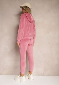 Renee - Ciemnoróżowy Komplet Dresowy z Dodatkiem Bawełny Spodnie z Gumką w Pasie Bluza z Kapturem Reseria. Kolor: różowy. Materiał: dresówka, bawełna #3