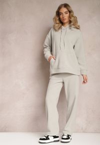 Renee - Beżowy 2-częściowy Komplet Ocieplany z Bluzą i Spodniami Enchante. Kolor: beżowy. Materiał: polar, tkanina, dresówka