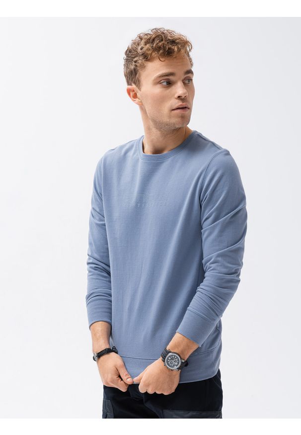 Niebieska bluza Ombre Clothing z nadrukiem, bez kaptura