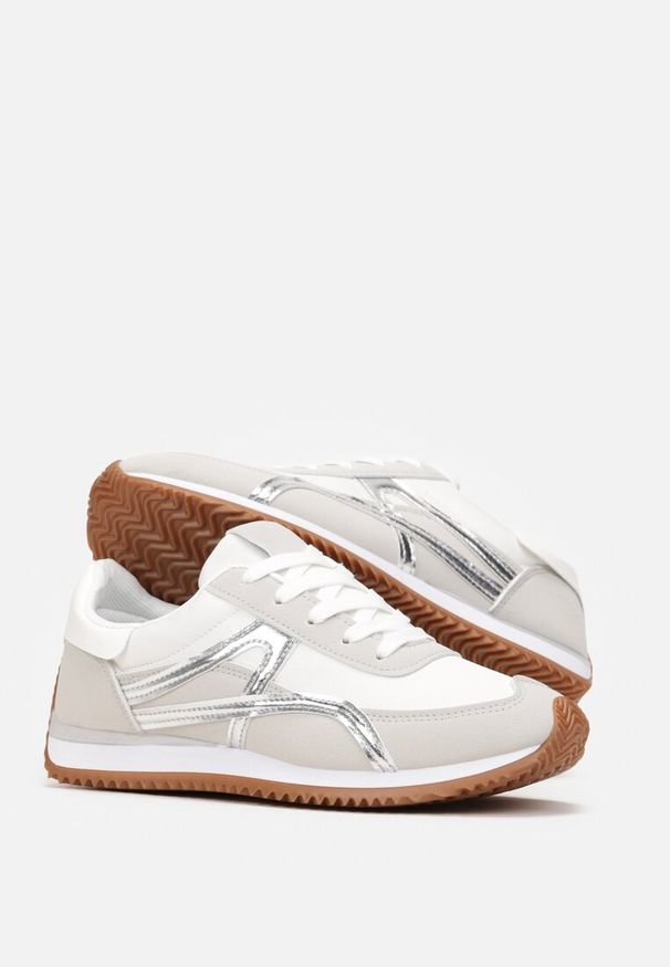 Born2be - Srebrne Sneakersy przed Kostkę z Przeszyciami Cidju. Okazja: na co dzień. Wysokość cholewki: przed kostkę. Kolor: biały, srebrny