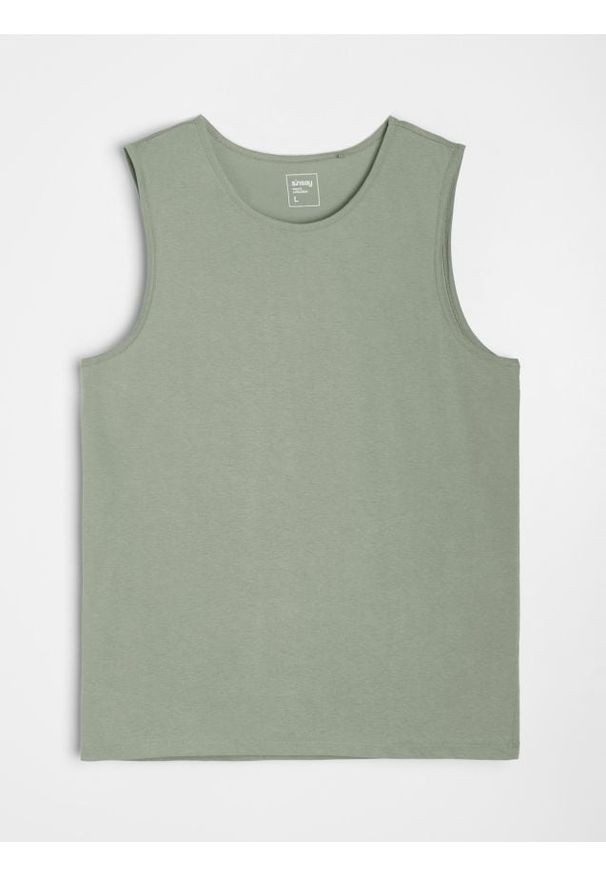 Sinsay - Bawełniany tank top basic - zielony. Kolor: zielony. Materiał: bawełna