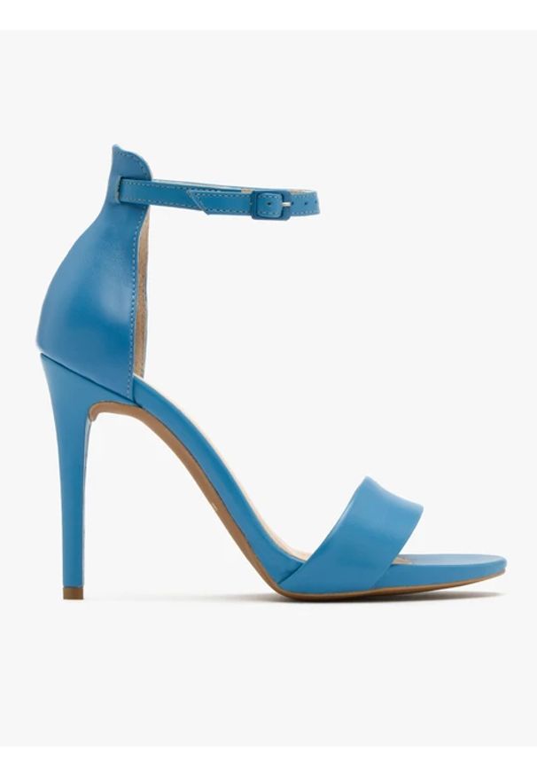 Ryłko - Niebieskie sandały na wysokiej szpilce. Kolor: niebieski. Materiał: skóra. Obcas: na obcasie. Styl: street. Wysokość obcasa: średni
