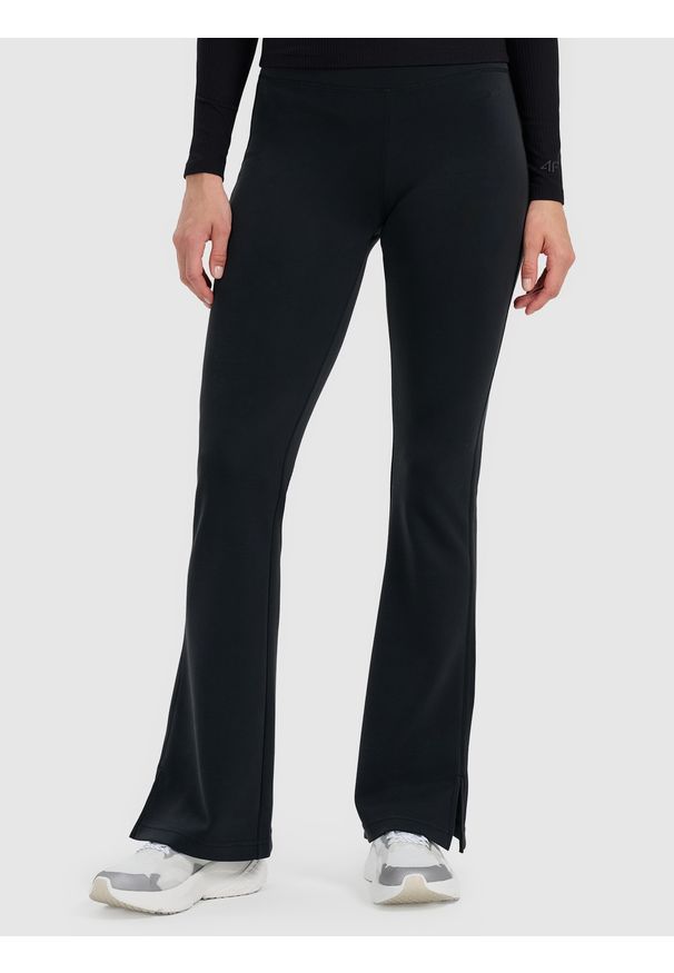 4f - 4F Legginsy z rozszerzanymi nogawkami damskie - czarne XS. Kolor: czarny. Materiał: skóra, materiał. Wzór: gładki. Styl: sportowy. Sport: turystyka piesza