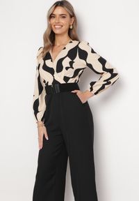 Born2be - Beżowy Kombinezon z Kopertowym Dekoltem i Paskiem Freselam. Okazja: na spotkanie biznesowe, do pracy, na co dzień. Kolor: beżowy. Długość rękawa: długi rękaw. Długość: długie. Styl: elegancki, casual, klasyczny, biznesowy #3