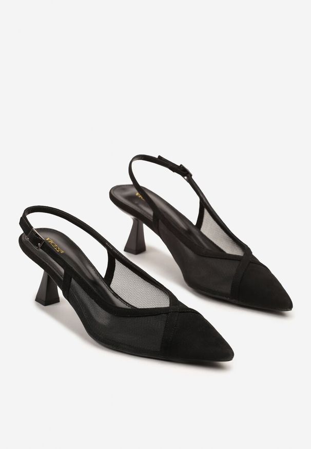 Renee - Czarne Przezroczyste Sandały Vices na Kaczuszce Typu Slingback Atilessa. Zapięcie: sprzączka. Kolor: czarny. Materiał: jeans. Sezon: lato. Obcas: na szpilce. Styl: klasyczny, elegancki, wizytowy