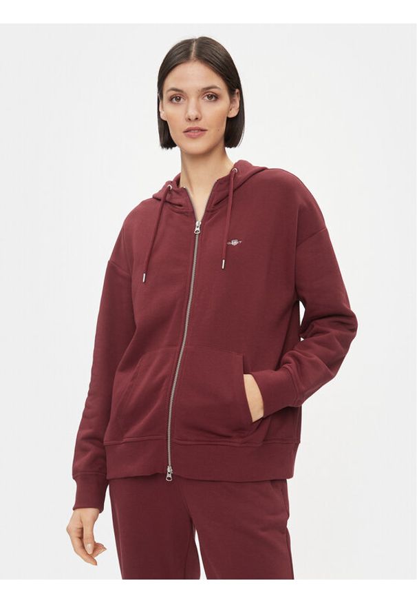 GANT - Gant Bluza Rel Shield Zip Hoodie 4204665 Bordowy Relaxed Fit. Kolor: czerwony. Materiał: bawełna