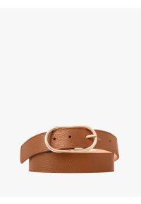 Ryłko - Rudy pasek damski ze złotą klamrą. Kolor: brązowy. Materiał: skóra #1