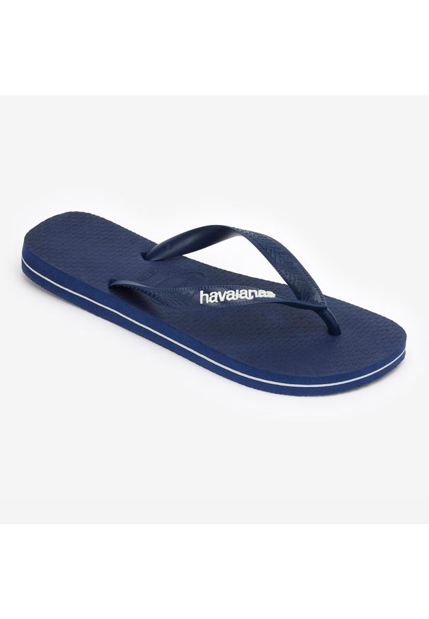 Japonki męskie Havaianas Logo Filet. Okazja: na plażę, na co dzień. Kolor: niebieski. Materiał: kauczuk, syntetyk. Sezon: lato. Styl: sportowy, casual