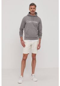 Calvin Klein Bluza bawełniana męska kolor szary z kapturem z nadrukiem. Okazja: na co dzień. Typ kołnierza: kaptur. Kolor: szary. Materiał: bawełna. Wzór: nadruk. Styl: casual #4