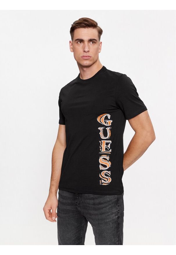 Guess T-Shirt M4RI30 J1314 Czarny Slim Fit. Kolor: czarny. Materiał: bawełna