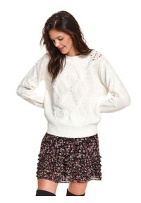 TOP SECRET - Sweter z ozdobnym splotem. Kolor: biały. Materiał: dzianina. Długość: długie. Wzór: ze splotem. Sezon: wiosna #1