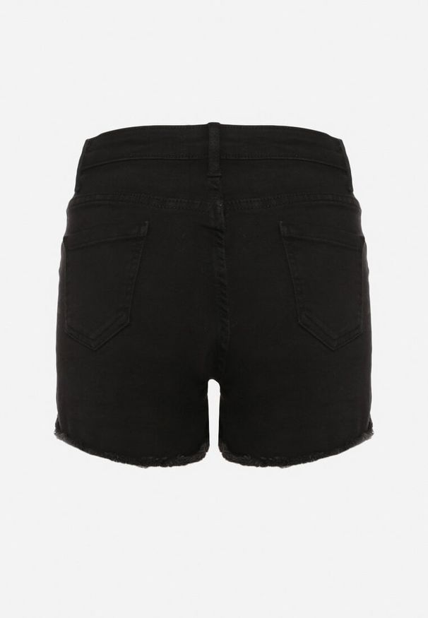 Born2be - Czarne Szorty Jeansowe z Wysokim Stanem i Poszarpanymi Nogawkami Nansilonne. Stan: podwyższony. Kolor: czarny. Materiał: jeans. Sezon: lato. Styl: elegancki, klasyczny