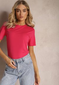 Renee - Różowy Klasyczny T-shirt z Bawełny Knautia. Okazja: na co dzień. Kolor: różowy. Materiał: bawełna. Styl: klasyczny #5