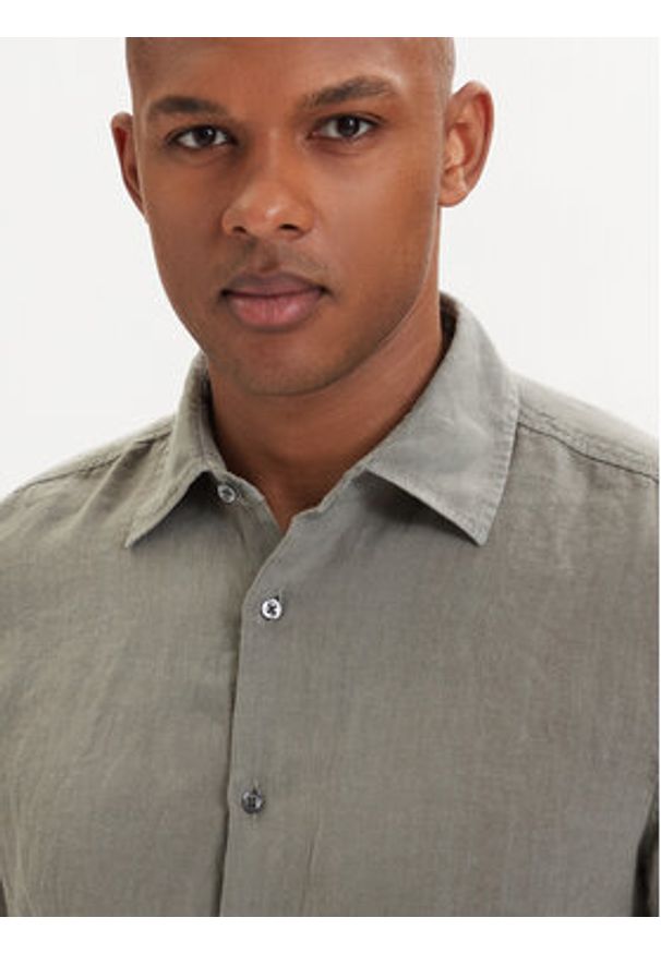 BOSS Koszula 50537382 Szary ciemny Regular Fit. Kolor: szary. Materiał: len