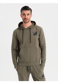 Ombre Clothing - Męski komplet dresowy bluza z kapturem + spodnie dresowe - oliwkowy V4 - Rozmiar: L. Okazja: na co dzień. Typ kołnierza: kaptur. Kolor: oliwkowy. Materiał: dresówka. Styl: casual #5