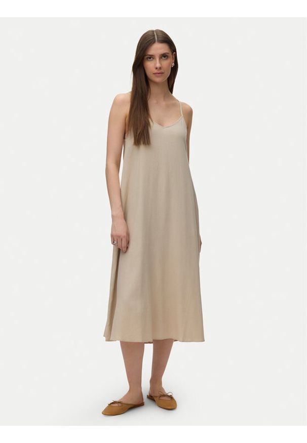 Vero Moda Sukienka letnia Emilo 10340519 Beżowy Loose Fit. Kolor: beżowy. Materiał: wiskoza. Sezon: lato