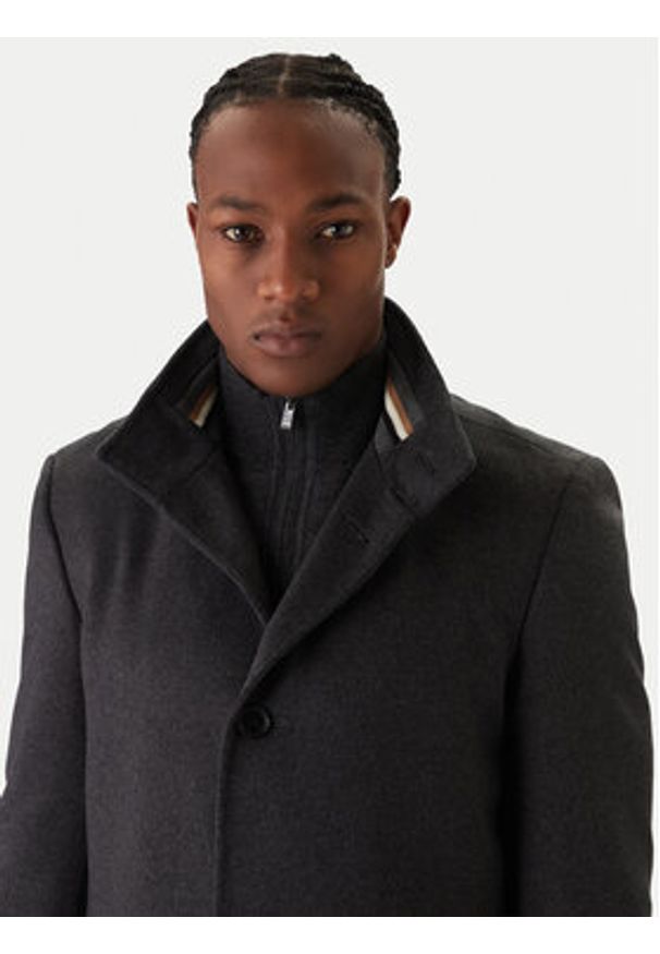 BOSS Płaszcz wełniany H-Hyde 50551078 Szary Slim Fit. Kolor: szary. Materiał: wełna