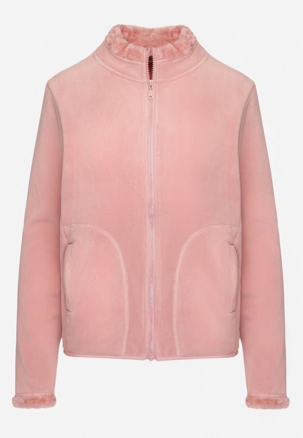 Born2be - Różowa Welurowa Bluza na Suwak Asiyana. Okazja: na co dzień. Kolor: różowy. Materiał: welur. Długość rękawa: długi rękaw. Długość: długie. Wzór: aplikacja. Styl: casual