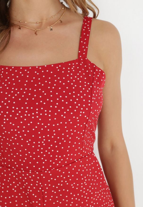 Born2be - Bordowy Kombinezon Aereira. Okazja: na imprezę, na co dzień. Kolor: czerwony. Długość rękawa: na ramiączkach. Długość: długie. Wzór: aplikacja, kropki. Sezon: lato. Styl: casual