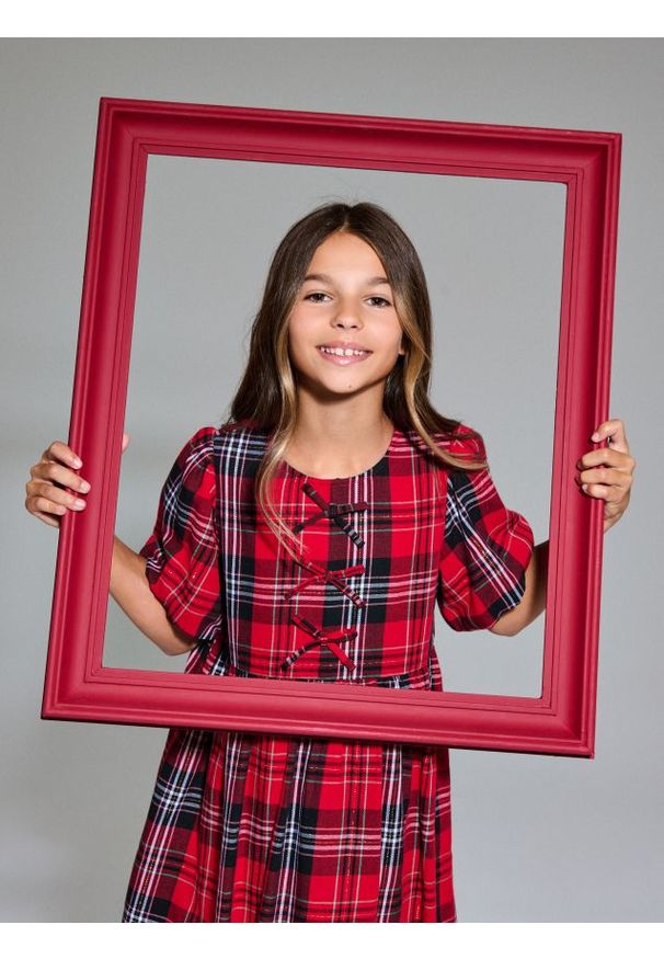 Sinsay - Sukienka babydoll w kratę - czerwony. Kolor: czerwony