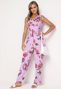 Born2be - Fioletowy Taliowany Kombinezon w Kwiaty z Długimi Nogawkami Renivia. Okazja: na co dzień. Kolor: fioletowy. Długość: długie. Wzór: kwiaty. Styl: casual, street #6