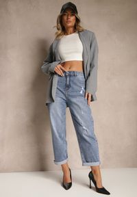 Renee - Niebieskie Jeansy o Fasonie Boyfriend z Ozdobnymi Przetarciami Orrilena. Okazja: na co dzień. Kolor: niebieski. Styl: klasyczny, casual