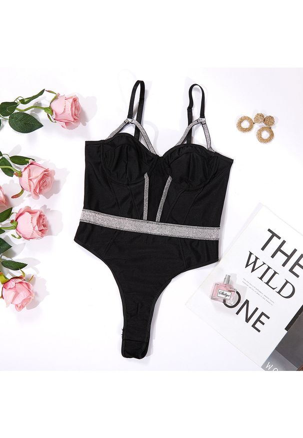 Intica - Body modelujące z ozdobnym pasem taliującym Jorinda. Kolor: czarny. Materiał: materiał