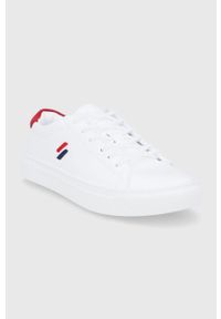 Superdry Buty kolor biały na płaskiej podeszwie. Nosek buta: okrągły. Zapięcie: sznurówki. Kolor: biały. Materiał: guma. Obcas: na płaskiej podeszwie