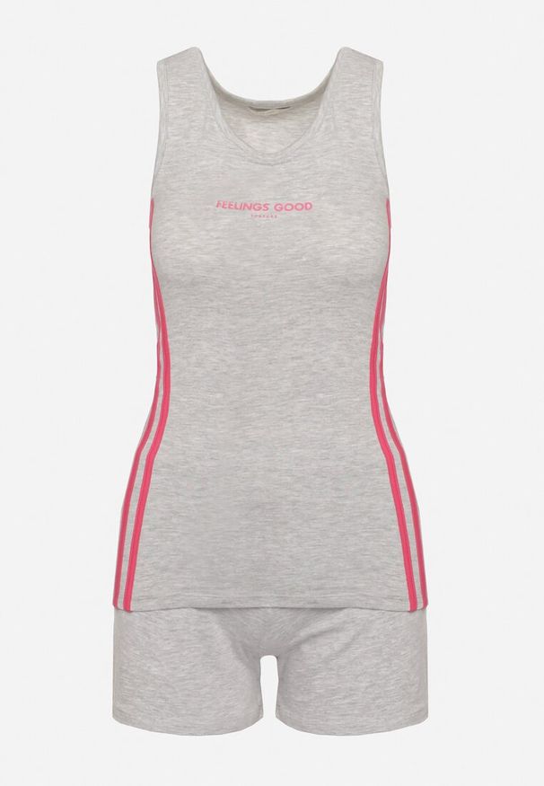 Born2be - Szary Bawełniany Komplet Fitnessowy Top i Szorty z Gumką w Pasie Oaphne. Kolor: szary. Materiał: bawełna