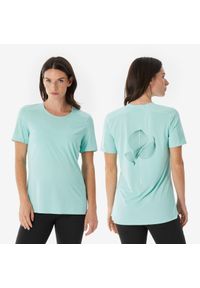 quechua - Koszulka turystyczna damska z krótkim rękawem Quechua MH500. Kolor: niebieski. Materiał: poliester, materiał. Długość rękawa: krótki rękaw. Długość: krótkie. Sport: turystyka piesza #1