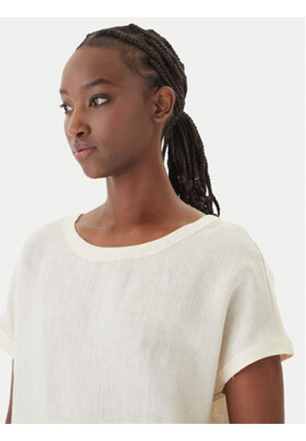 Marella T-Shirt Geyser 2615111132 Écru Regular Fit. Kolor: kremowy. Materiał: len