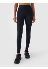 4f - 4F Legginsy treningowe z wysokim stanem damskie - czarne XS. Stan: podwyższony. Kolor: czarny. Materiał: dzianina, włókno, poliester, materiał, elastan. Wzór: gładki, ze splotem, jednolity. Sport: fitness