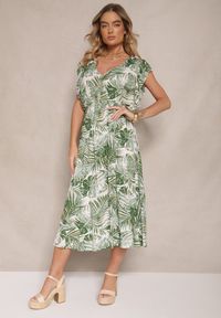 Renee - Zielona Sukienka o Rozkloszowanym Fasonie z Bawełny w Liście Lanadena. Okazja: na co dzień. Kolor: zielony. Materiał: bawełna. Długość rękawa: krótki rękaw. Sezon: lato. Typ sukienki: rozkloszowane. Styl: casual #3
